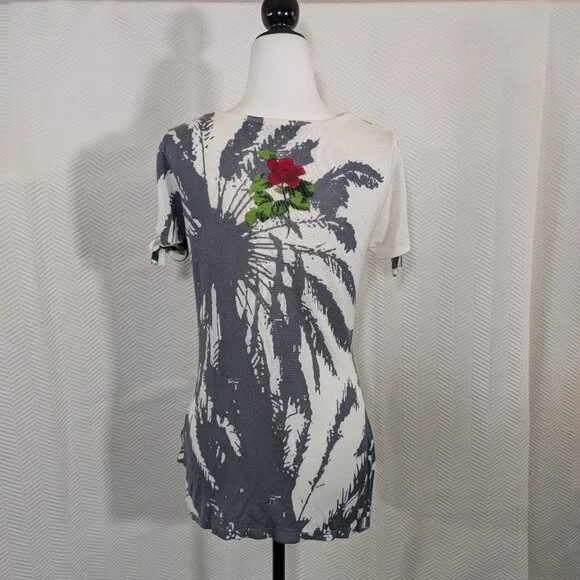 San Francisco Lightweight Knit Floral Print Top Cowl Neck Sleeve Ties Medium - Picture 4 of 12